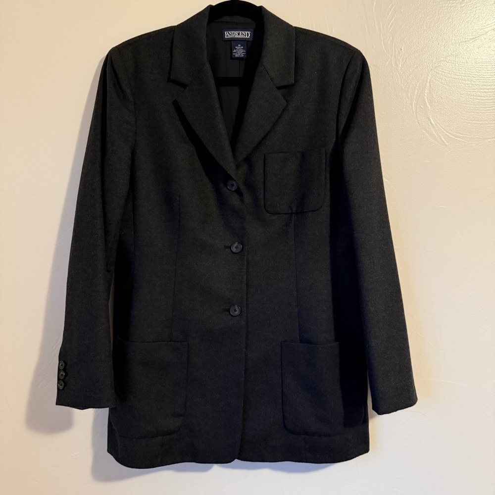 Vintage Lands End Wool & Cashmere 3 Button Women’s Blazer Charcoal grey